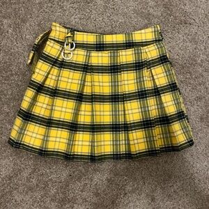 xs forever 21 yellow and black pleated plaid skirt